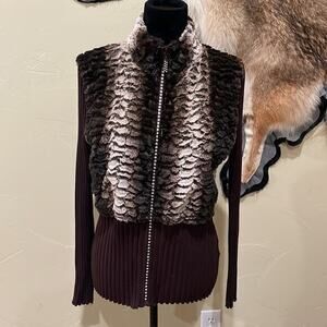 Faux‎ Fur Sweater Jacket Rhinestone Zipper Mob Wife Indie Sleaze Animal Print